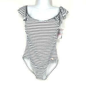 Vince Camuto Black and White Striped One Piece Swimsuit Womens 10 NWT